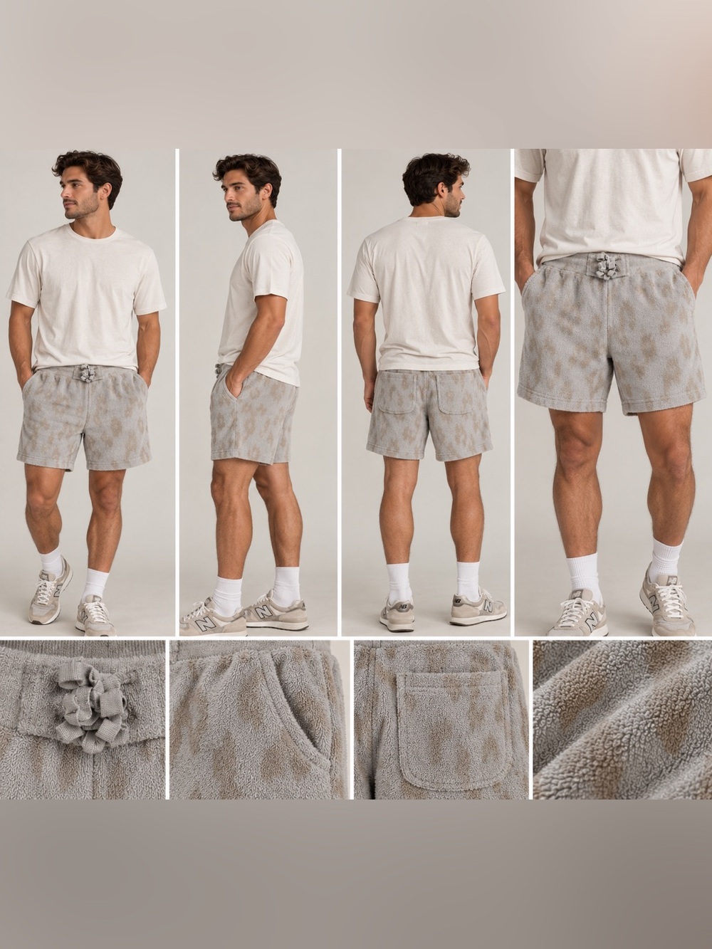 Outerknown Terry Cloth Lounge Shorts Men’s Medium, Gray Taupe Print 7” Inseam